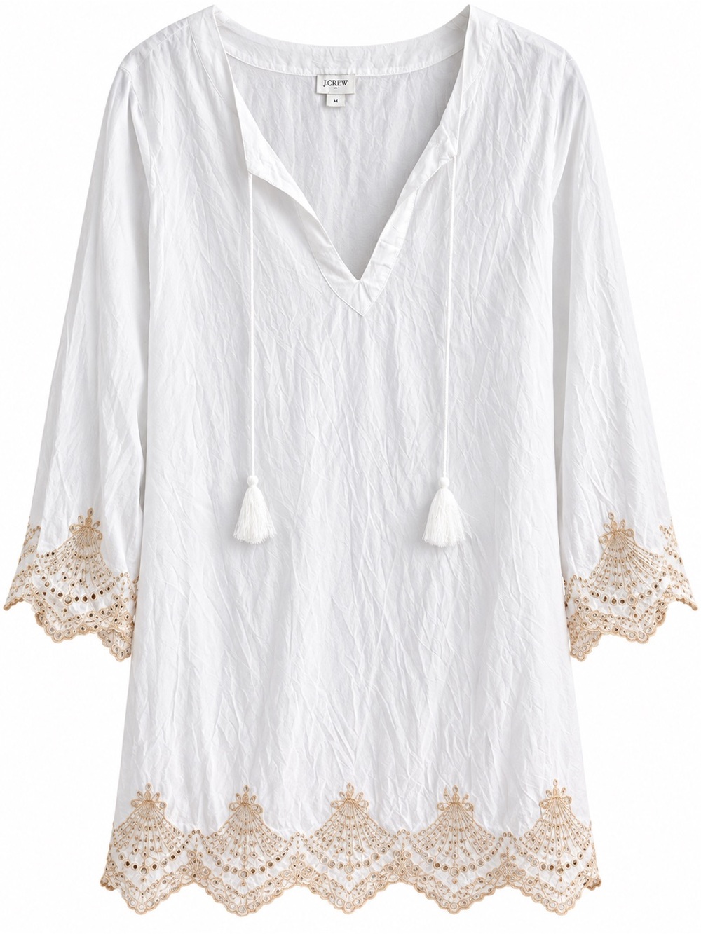 J. Crew White Tunic Cover-Up with Gold Embroidery